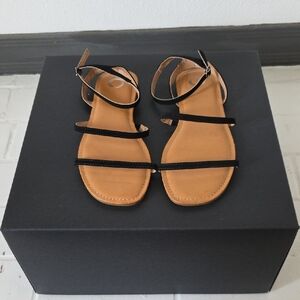 Women’s Black Strappy Flat Sandals with Tan Footbed
